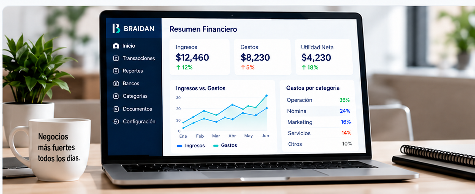 BRAIDAN bookkeeping financial dashboard mockup